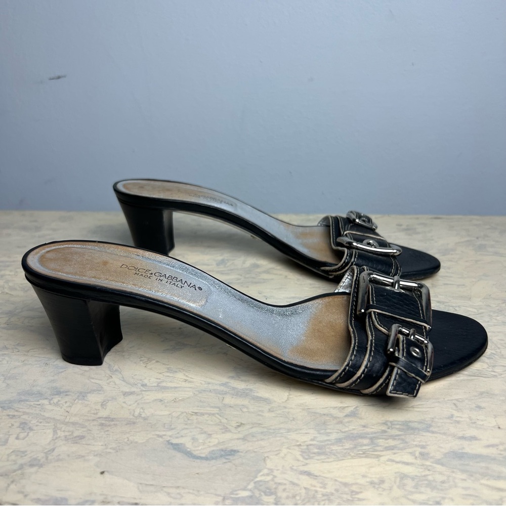 Vintage D&G Open Toe Black Kitten Heels Eu Sz 39 Italy Y2K